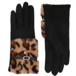 Faux suede gloves with faux leopard fur on top